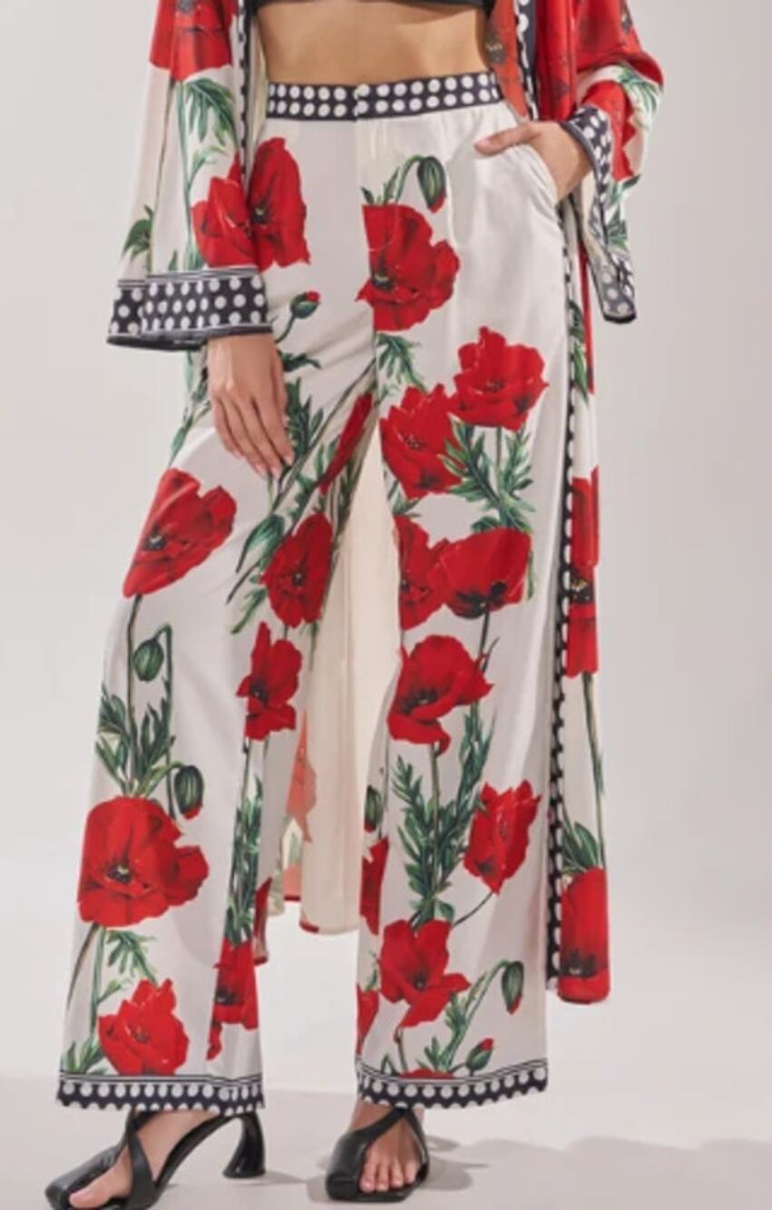 Belladonna Print Palazzo Pants Wide Leg White/Red L/Tall/34" | 30-36W Akira -39